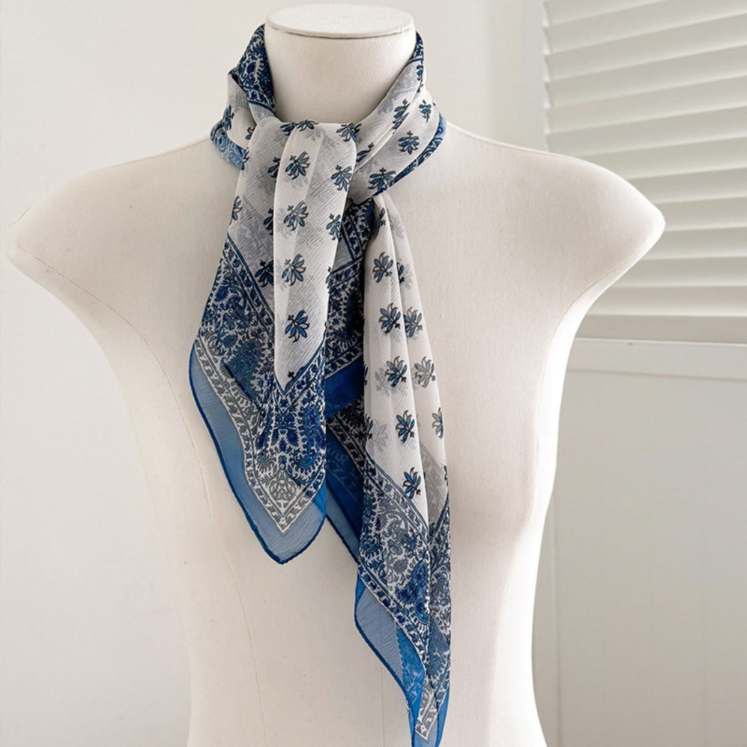 Scarvii - 27" Blue Paisley Summer Scarf - Lightweight & Stylish
