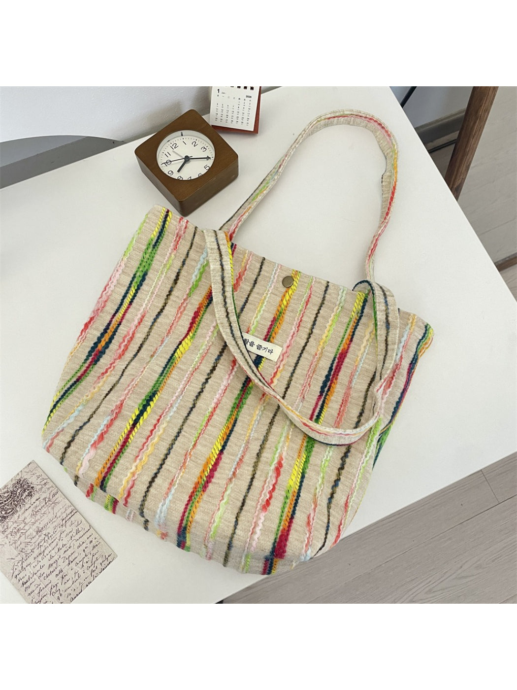 Cosbai - Multicolor Stripe Tote Bag