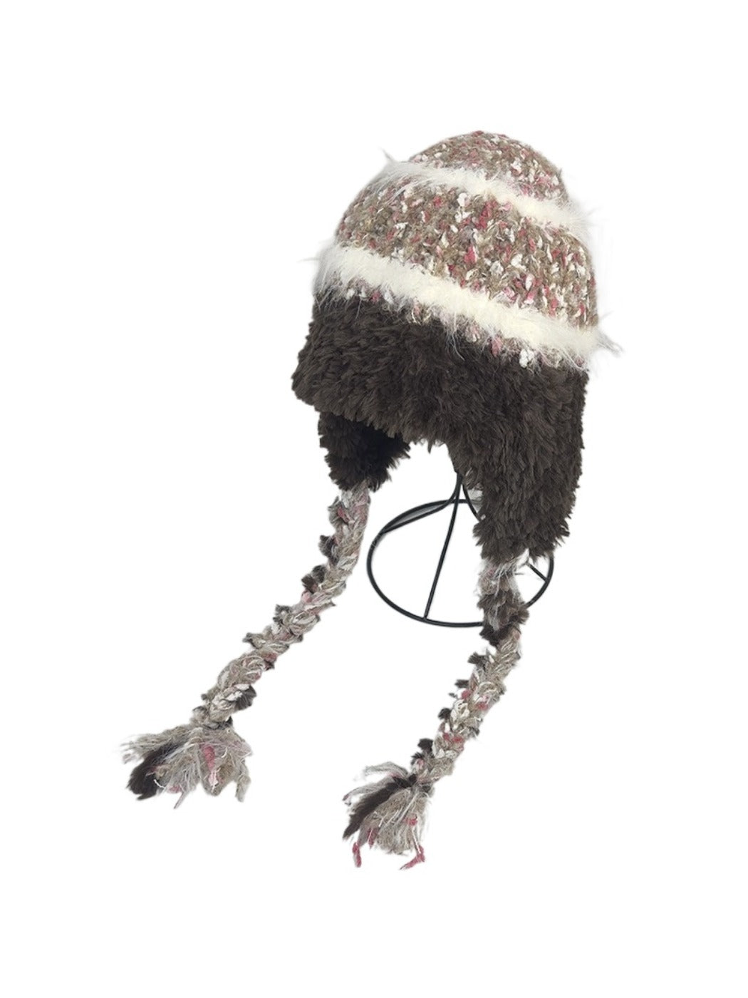 Haila - Striped Plush Knitted Beanie with Ear Flaps