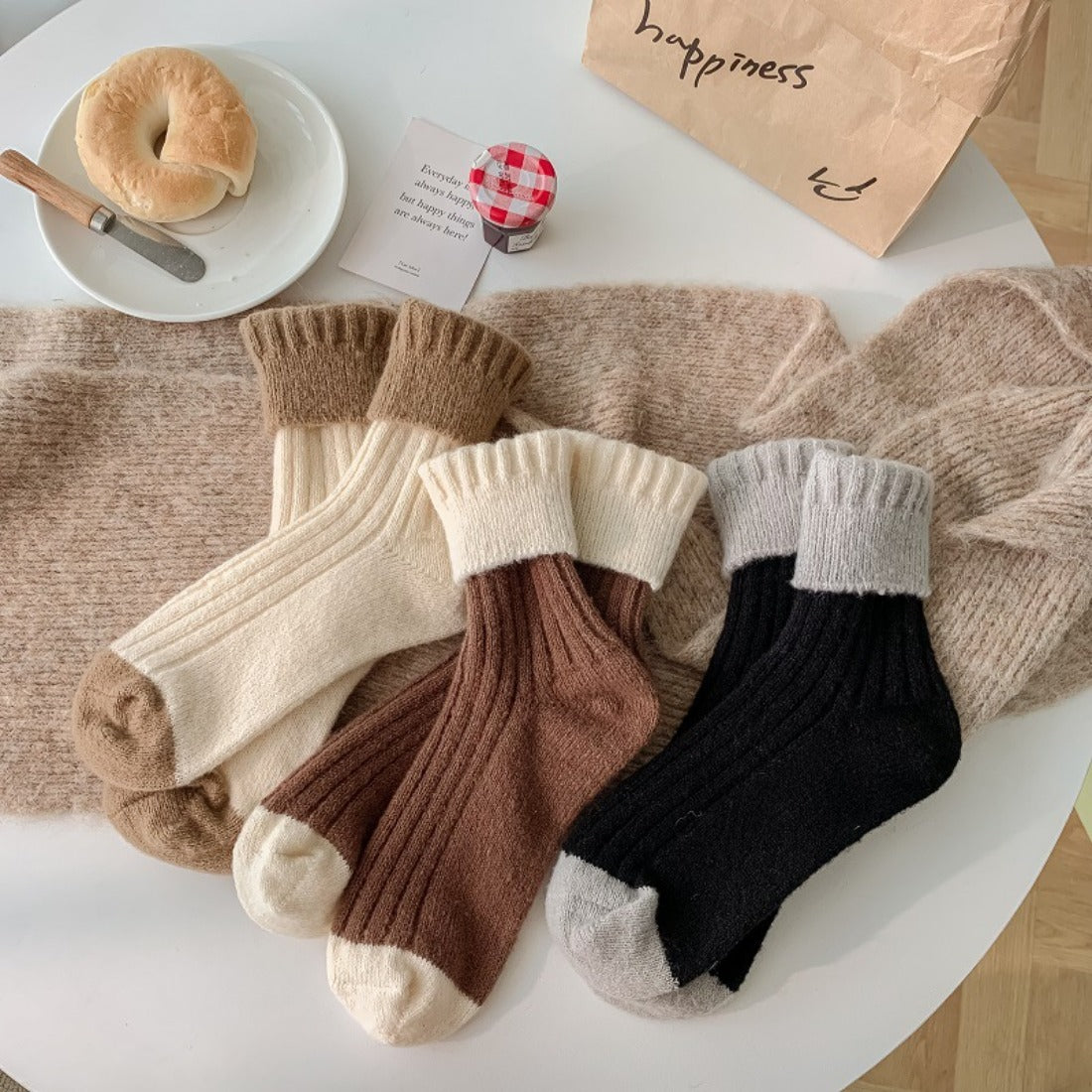 Rufia - Colorblock Plush Thickened Warm Socks