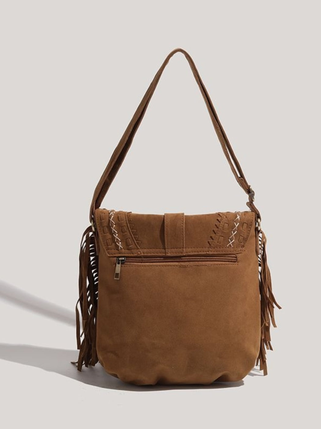 Cosbai - Boho Brown Fringe Saddle Bag