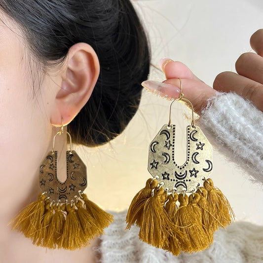 Earwish - Vintage Boho Fringe Earrings with Distressed Metal