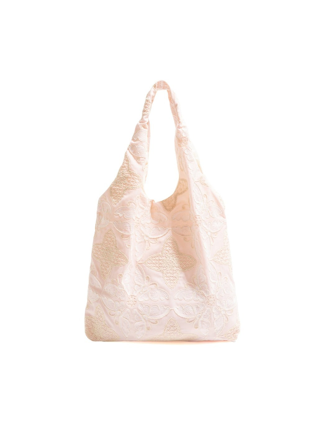 Cosbai - Solid Floral Embroidery Tote Shoulder Bag