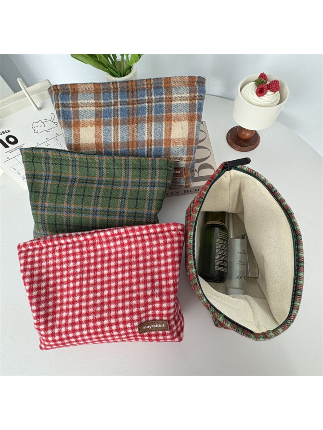 Cosbai - Classic Plaid Zip Pouch Bag
