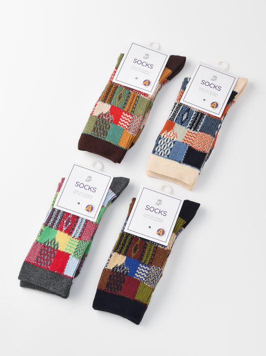 Rufia - Retro Plaid Colorblock Crew Socks