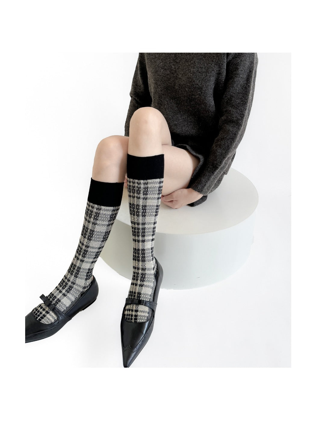 Rufia - Knitted Plaid Mid-Calf Socks for Women