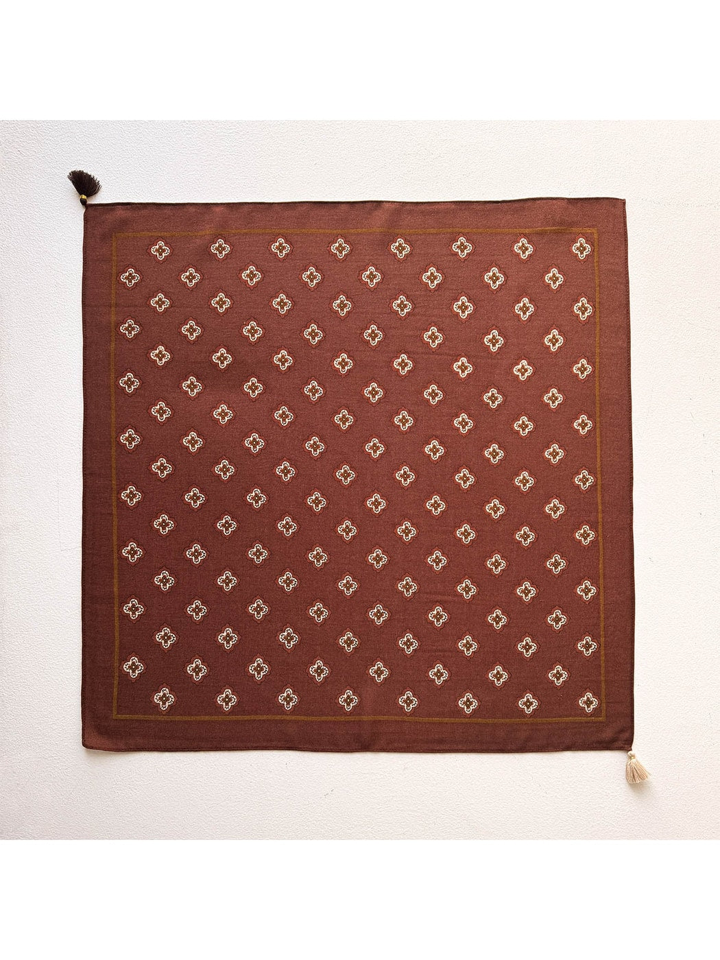 Scarvii - Retro Floral Border Print Square Scarf
