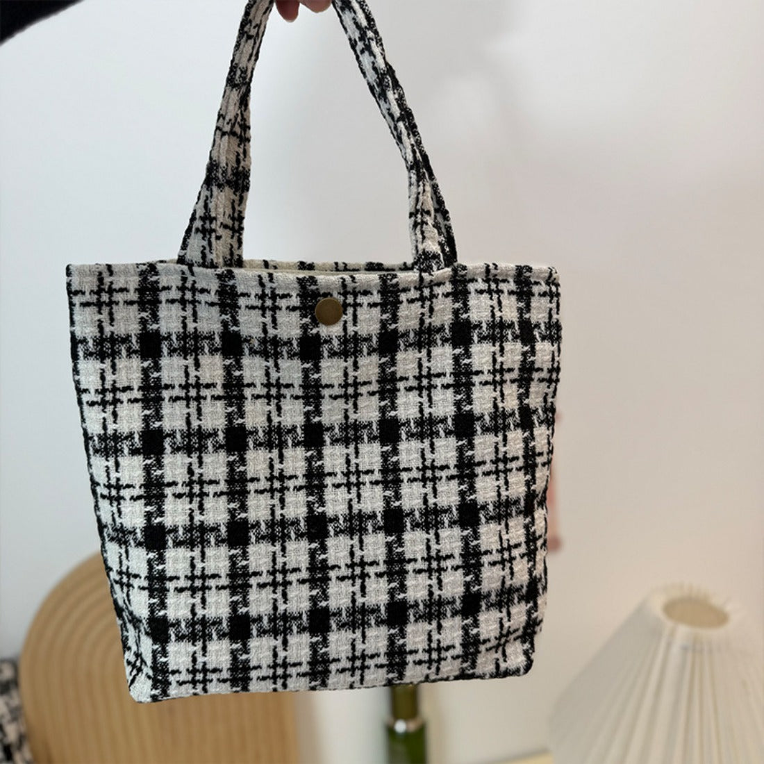 Cosbai - Minimalist Black & White Checkered Tote Bag