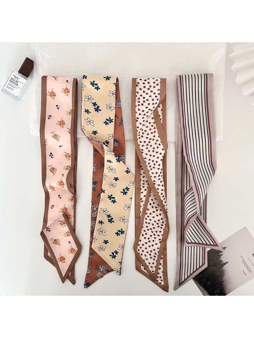 Scarvii Floral and Heart Print Skinny Scarf