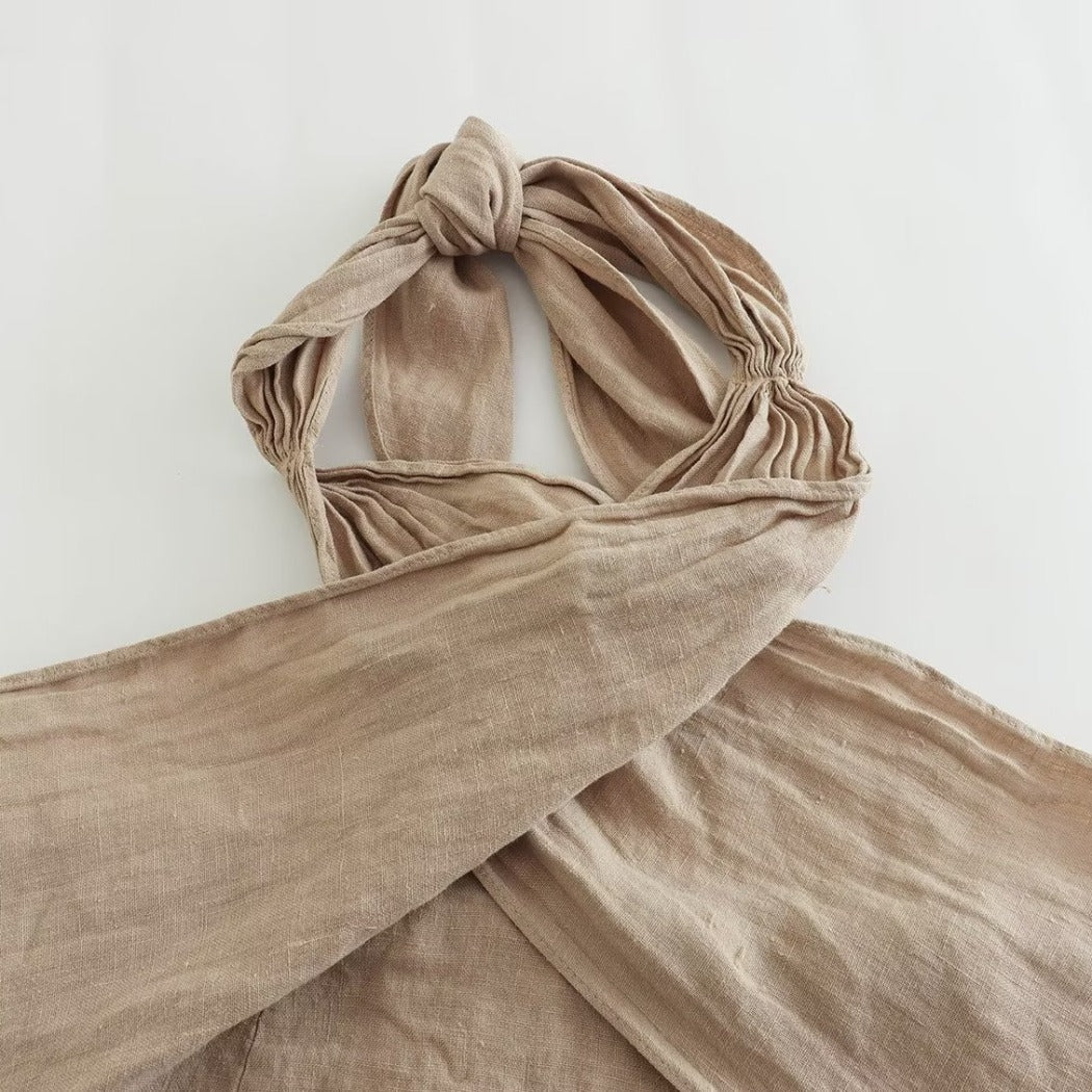 Vesty - Linen Cross-Neck Two-Piece Set (Top + Pants)