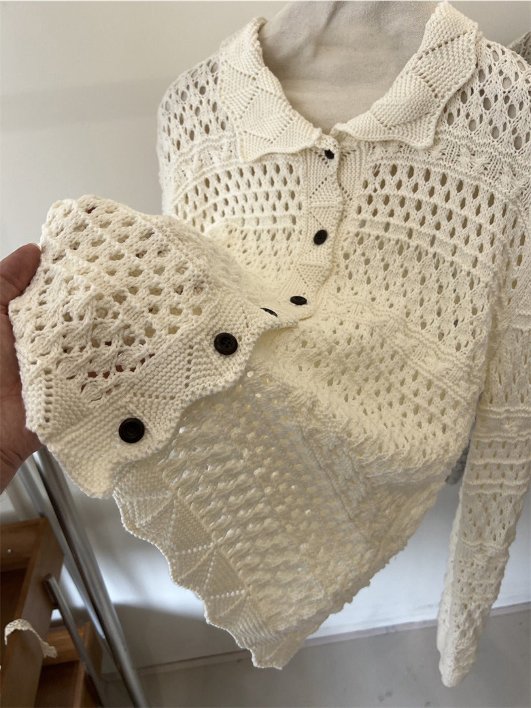Crosa - Women S Fall Winter Edging Open Knit Cardigan
