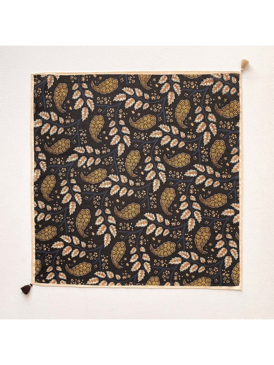 Scarvii - Rustic Floral Printed Tassel Square Scarf