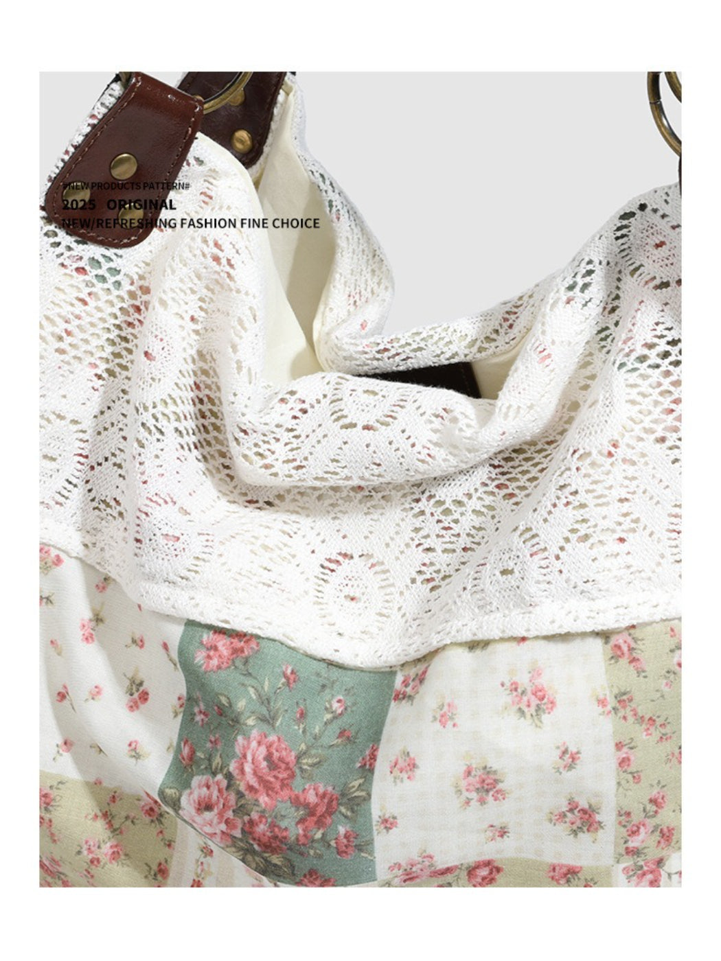 Cosbai - Floral Patchwork Lace Shoulder Tote Bag