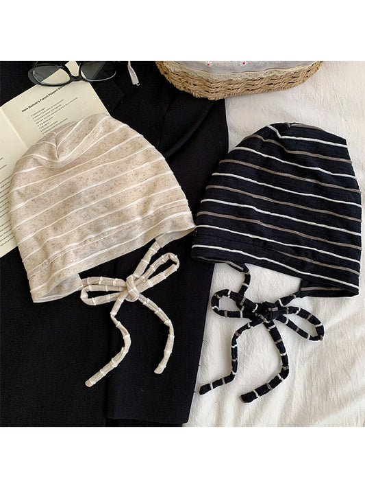 Haila - Striped Tie Strap Headscarf Cap