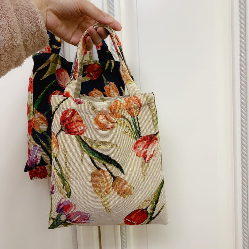 Cosbai - Vintage Colored Weave Floral Tote Bags