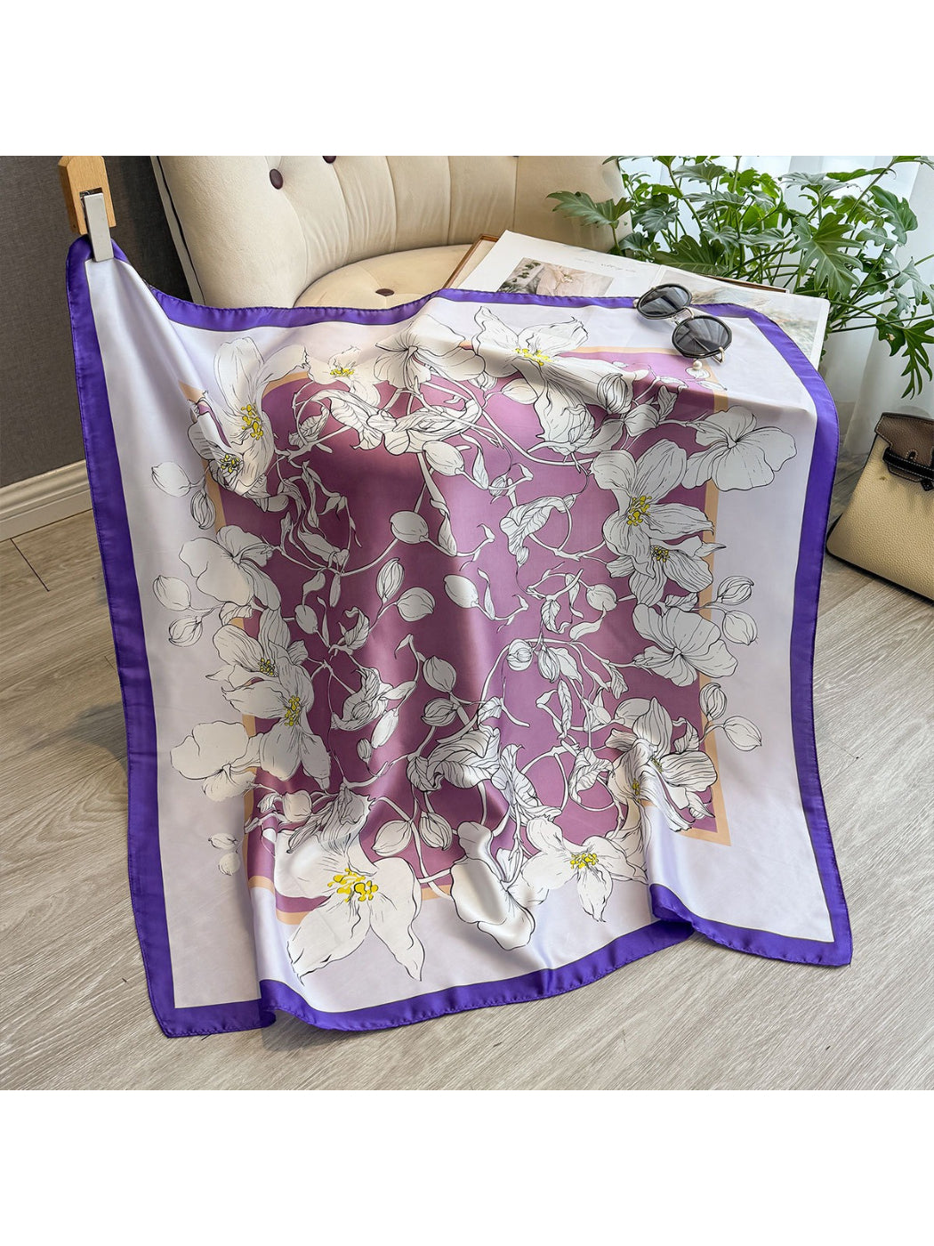 Scarvii - Floral Border Print Square Scarf