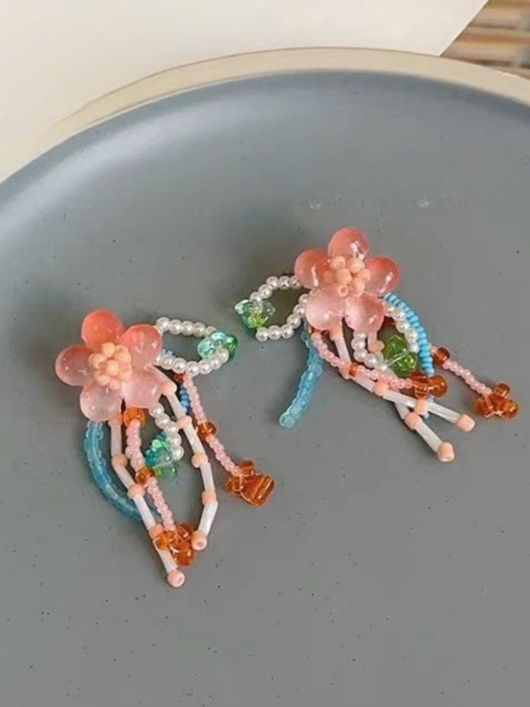 Earwish - Colorful Beaded Flower Earrings with Fringe