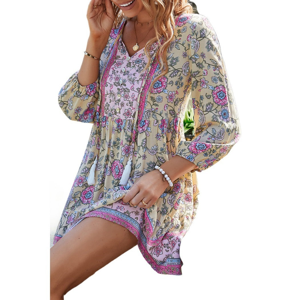 Troposa - Boho V-Neck Dress With Tassels - Chic & Sweet