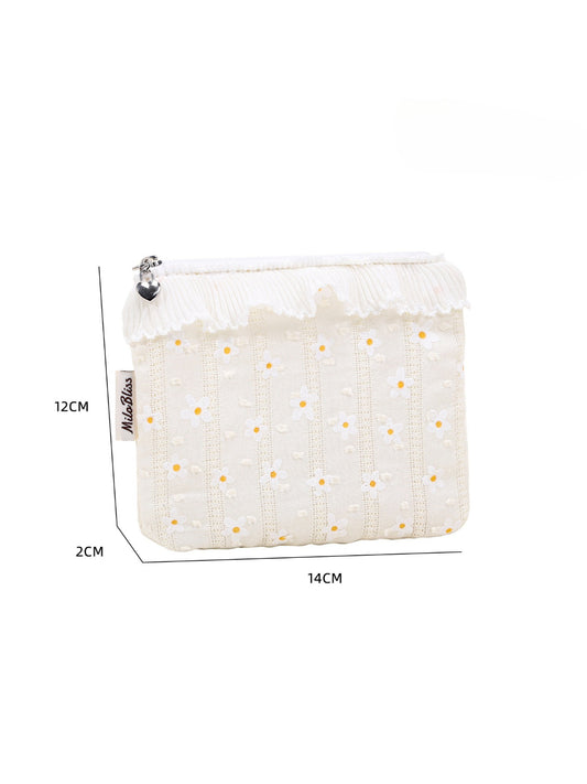 Close-up of Cosbai quilted floral cosmetic pouch showing detailed stitching and floral design