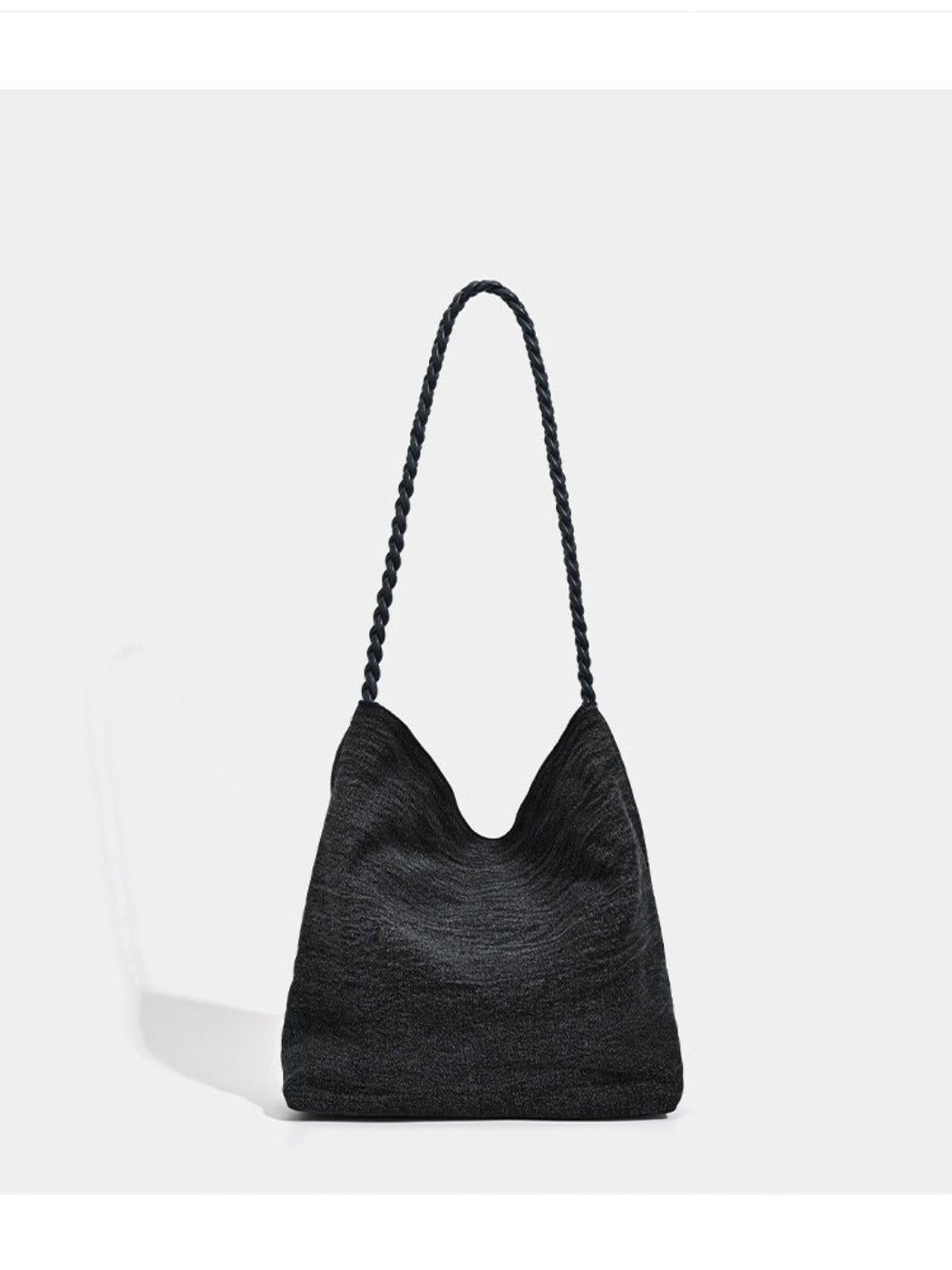 Cosbai - Black Single-shoulder Denim Bag with Sequin Decorations