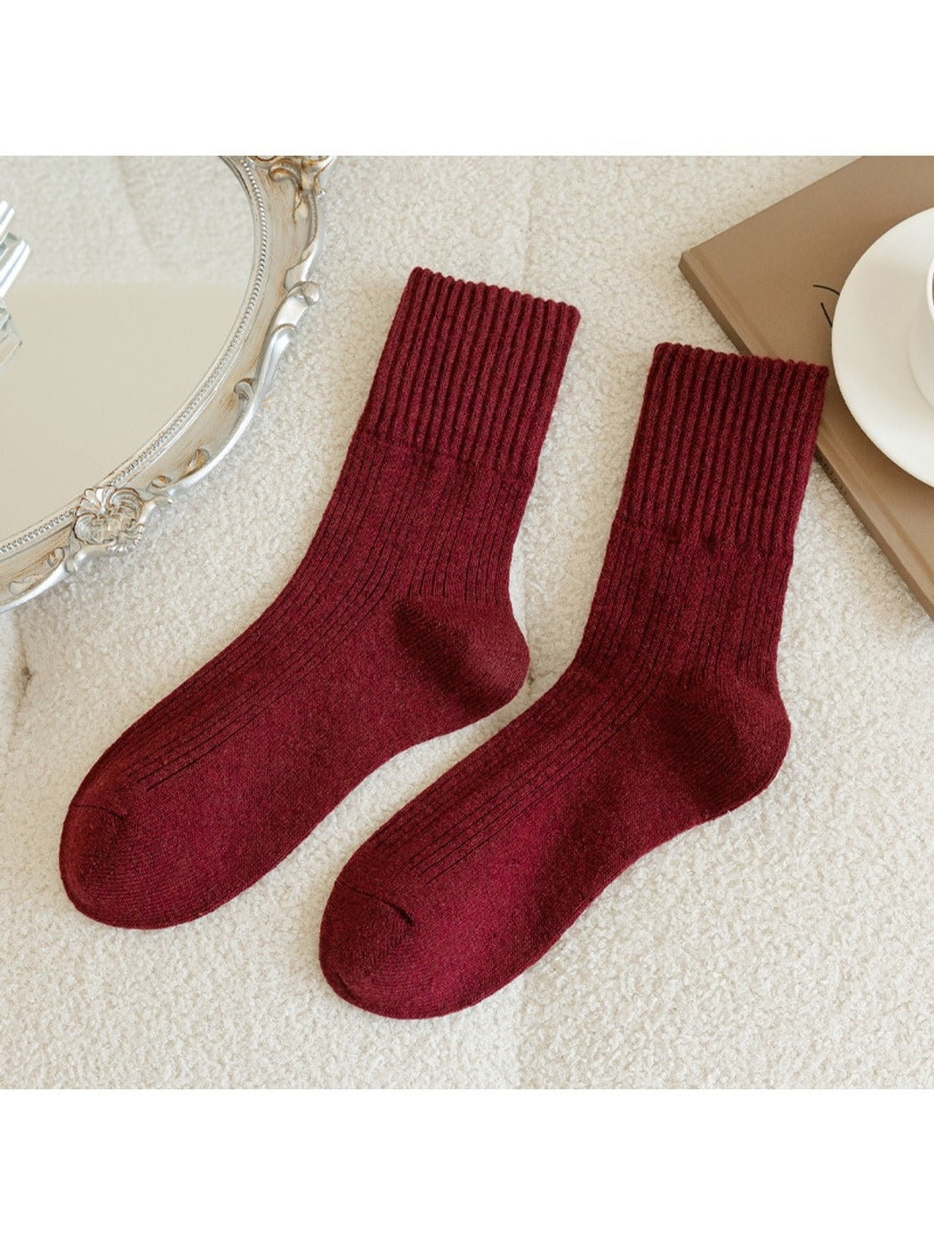 Rufia - Classic Plain Ribbed Casual Crew Socks