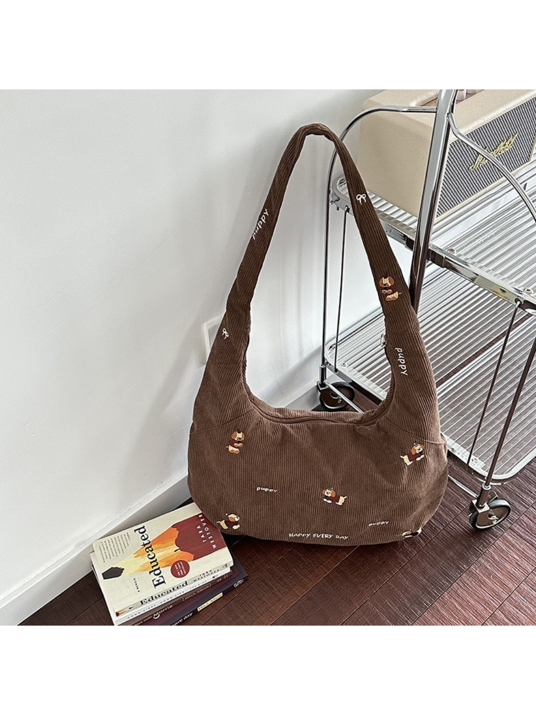 Cosbai Cute Dog Slouchy Tote Bag styled with casual outfit