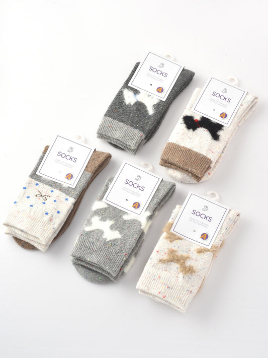 Rufia - Gray and White Dog Pattern Thick Warm Socks