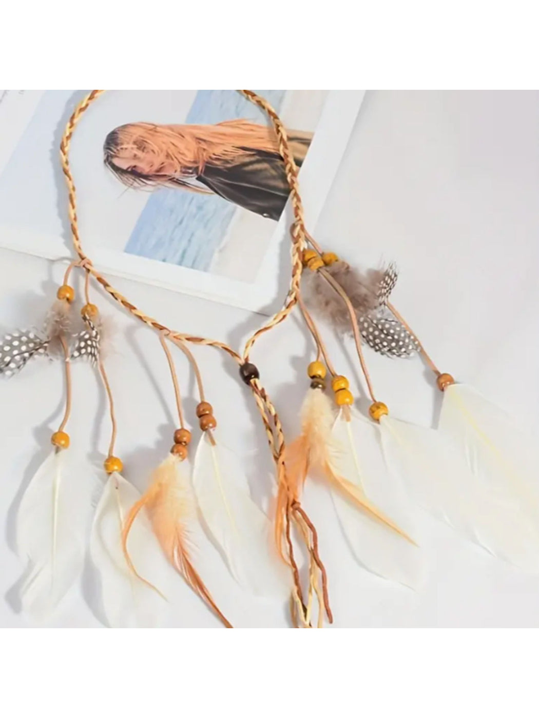 Hairish - Boho Light Feather Beaded Hair Headpiece