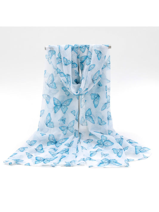 Scarvii - Blue Butterfly Print Lightweight Scarf