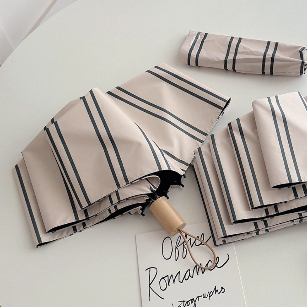 Rano - Beige & Green Stripe Compact Umbrella (Auto/Manual)
