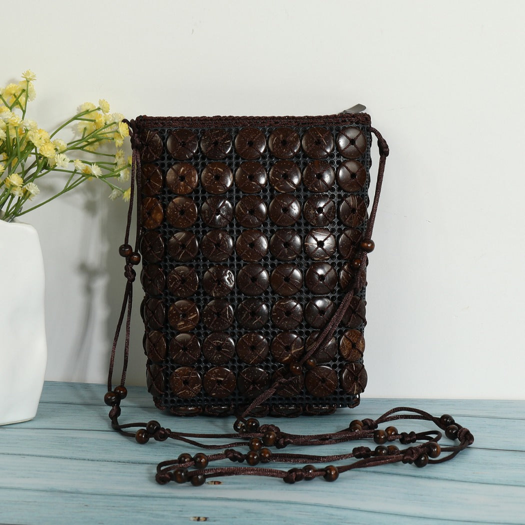 Cosbai - Boho Beaded Square Crossbody Bag With Zipper