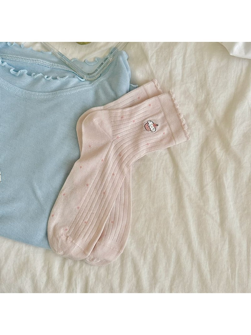 Rufia - Pink Tones Cute Ribbed Crew Socks