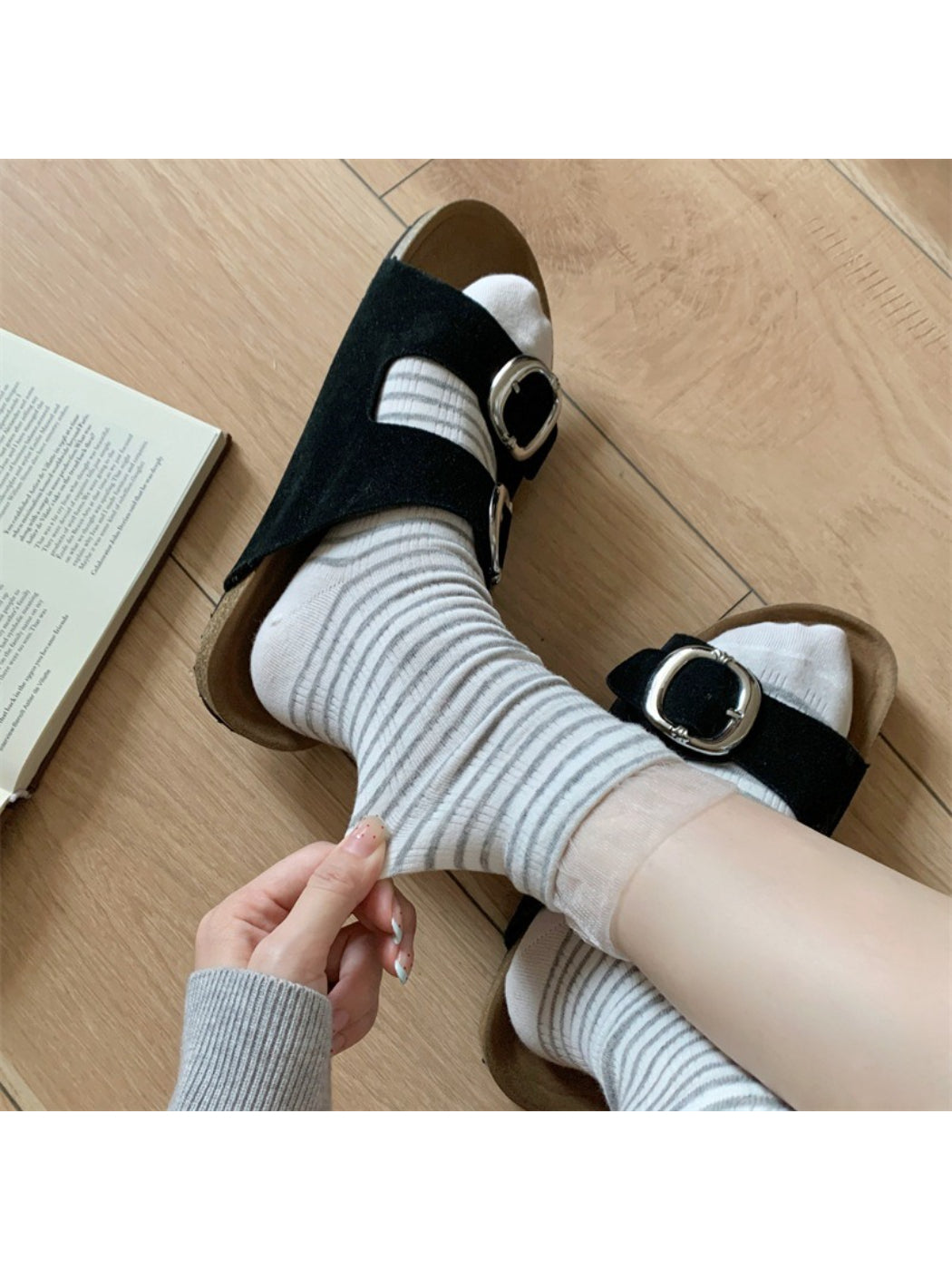 Rufia - Ruffle Cuff Stripe Mid Calf Socks