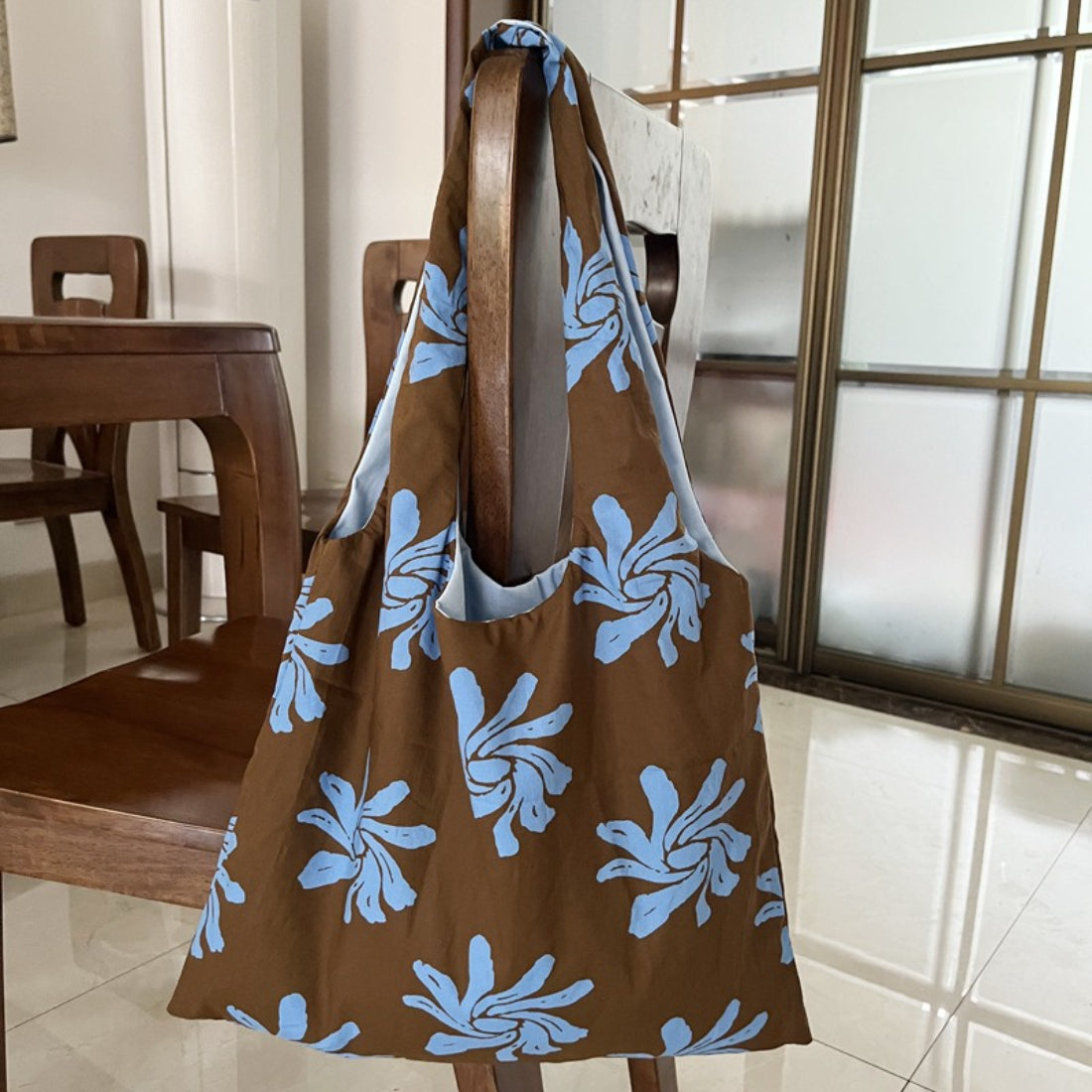 Bold floral everyday tote bag detail view