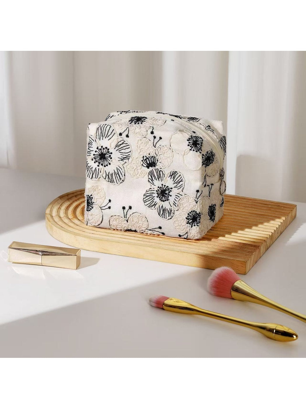 Cosbai - Floral Embroidered Travel Toiletry Bag