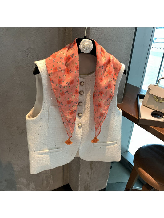 Scarvii - Bright Blossom and Leaf Print Square Scarf