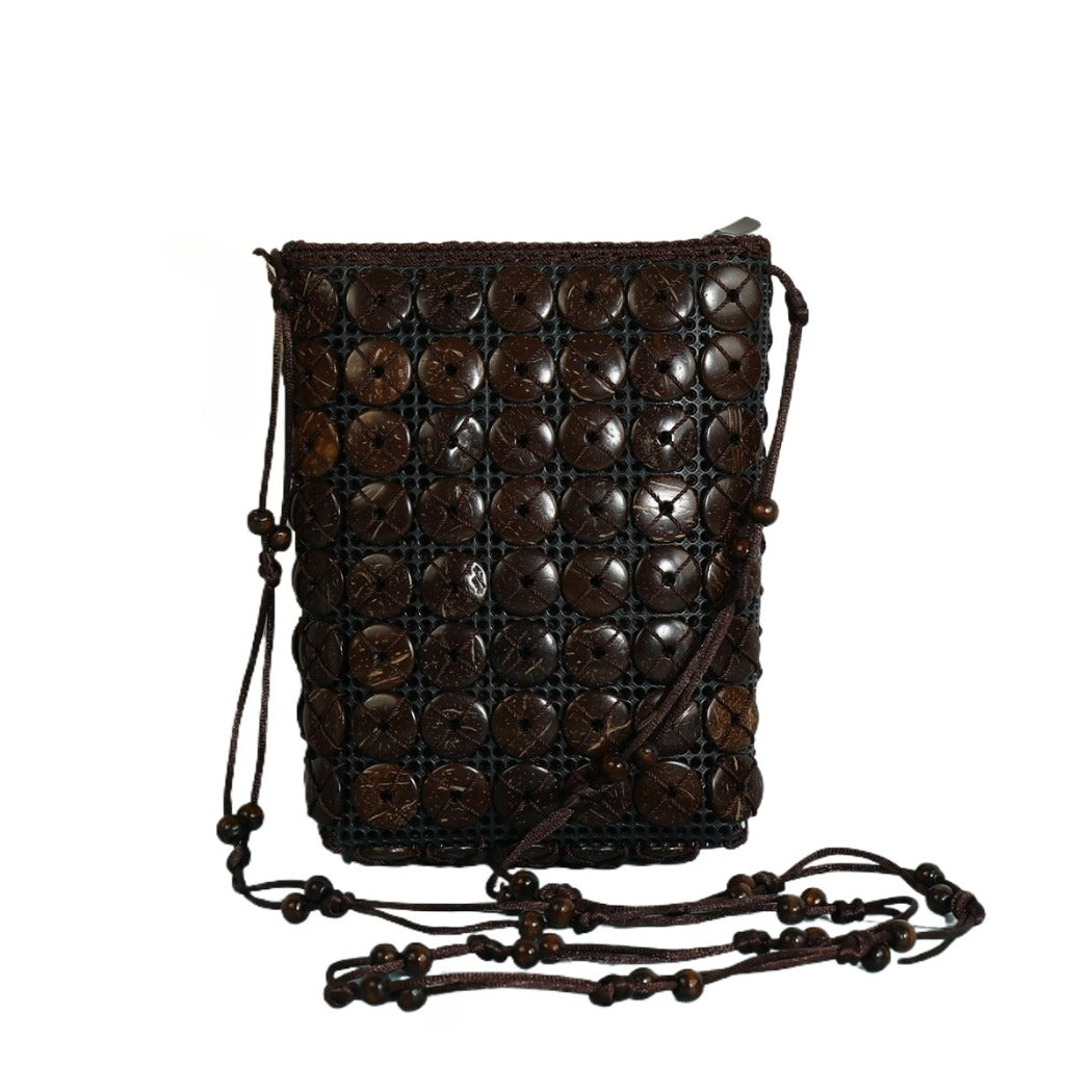 Cosbai - Boho Beaded Square Crossbody Bag With Zipper
