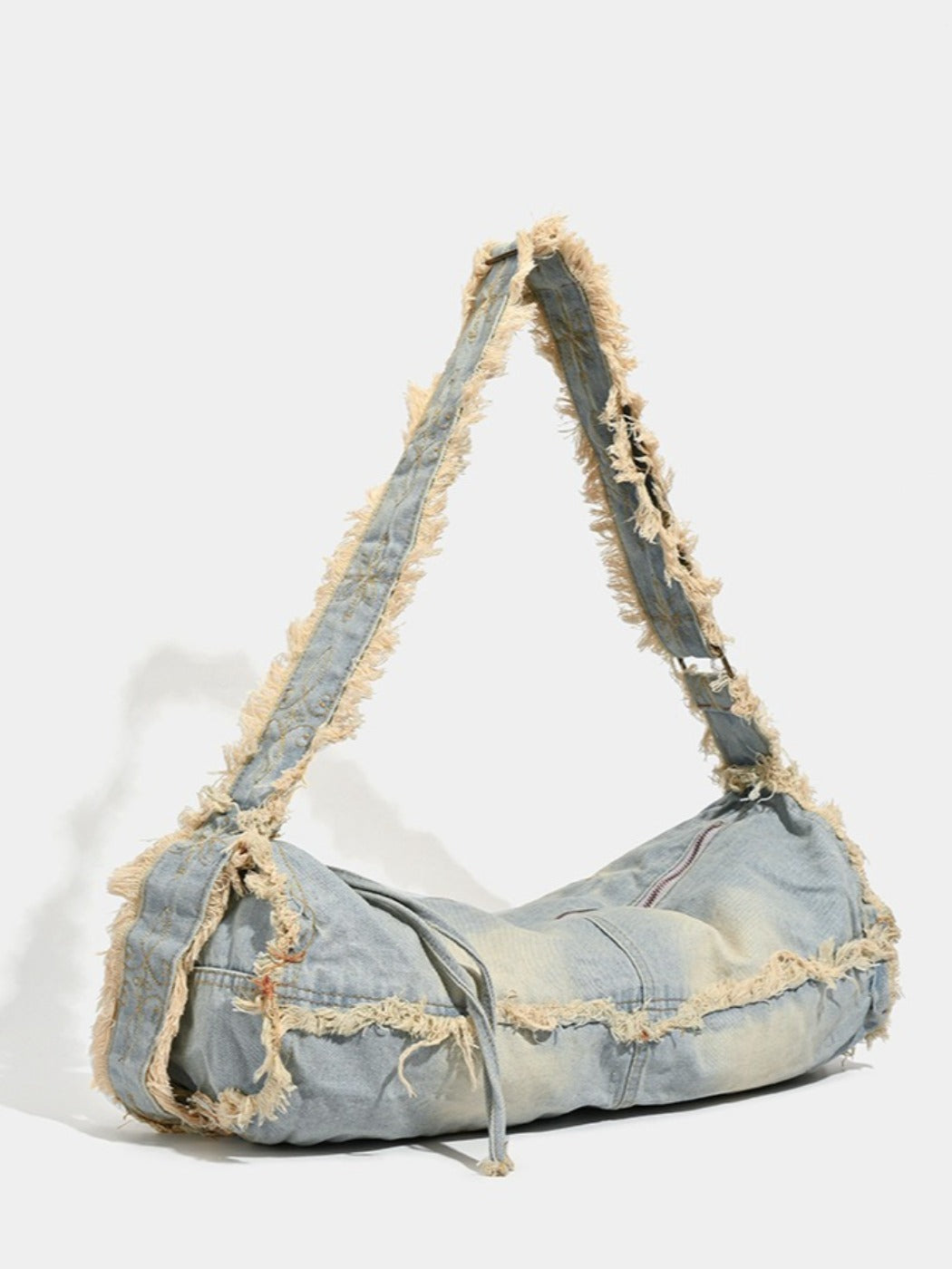 Cosbai - Large-capacity Washed Denim Bag with Shoulder Strap