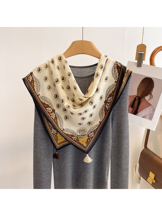 Scarvii - Brown Toned Floral Border Square Scarf