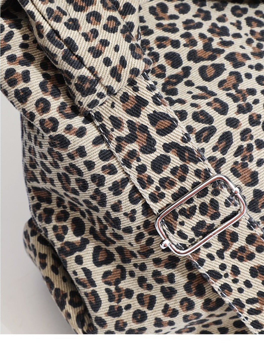 Cosbai - Large Capacity Single-shoulder Canvas Bag with Leopard Print