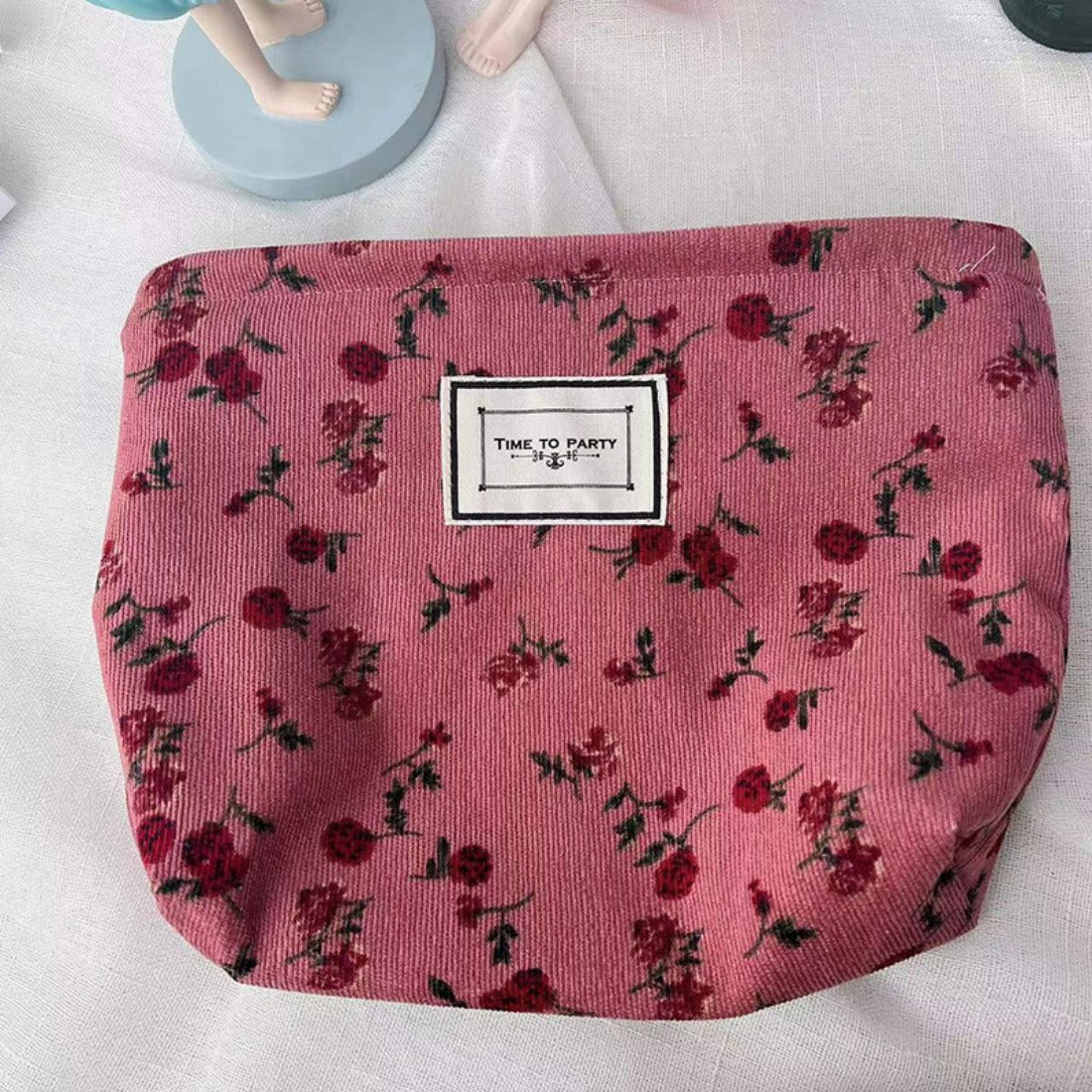 Cosbai - Rose Pattern Corduroy Makeup Bag