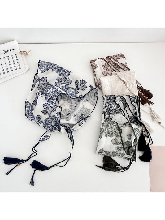 Scarvii - Printed Trim Tassel Triangle Bandana