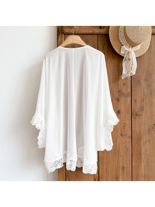 Scarvii - Elegant White Sheer Lace Trim Shawl