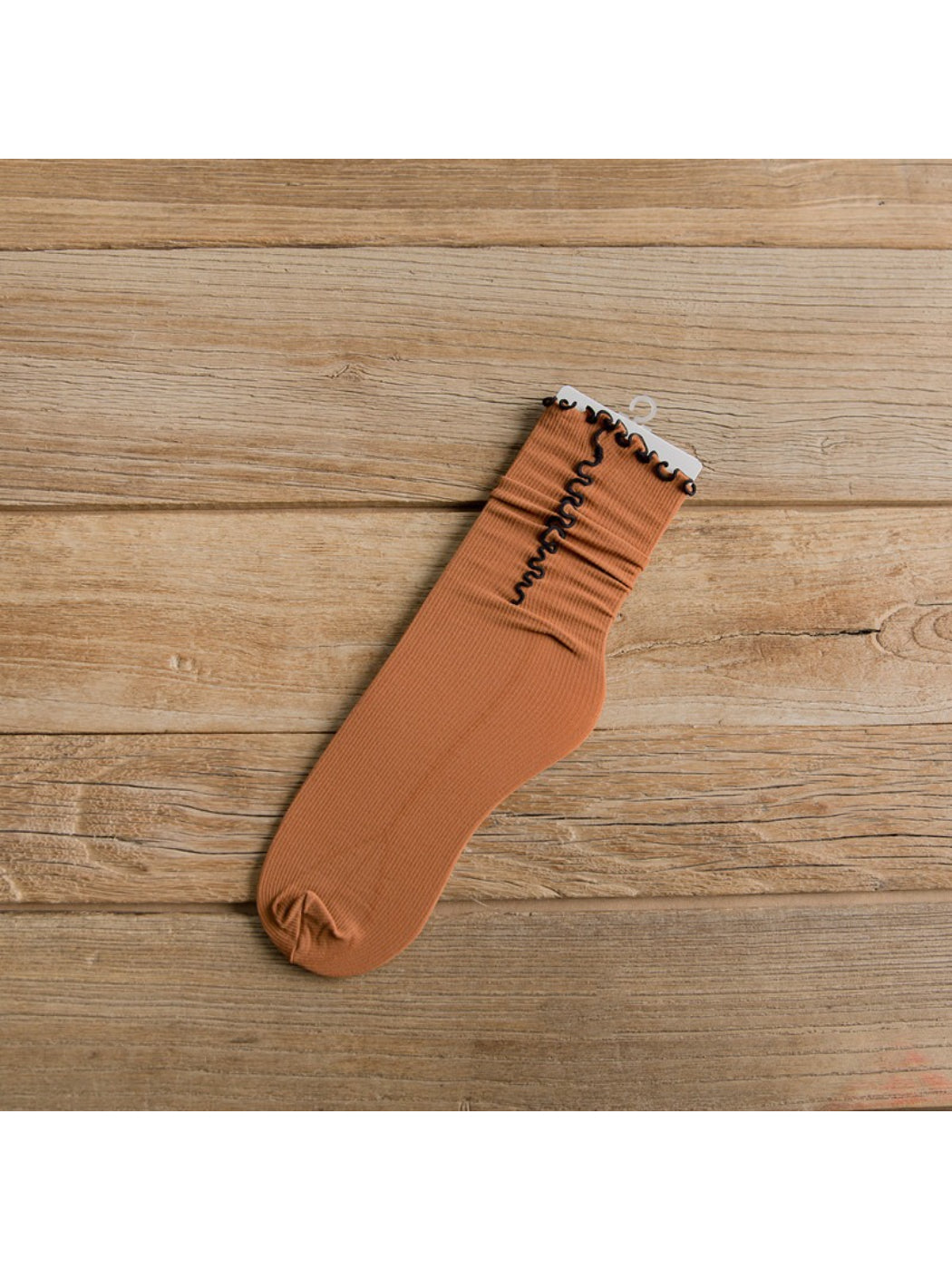 Rufia - Ribbed Lettuce Edge Solid Colour Crew Socks