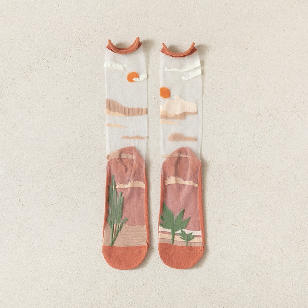 Rufia- Artistic Pattern Sheer Summer Socks