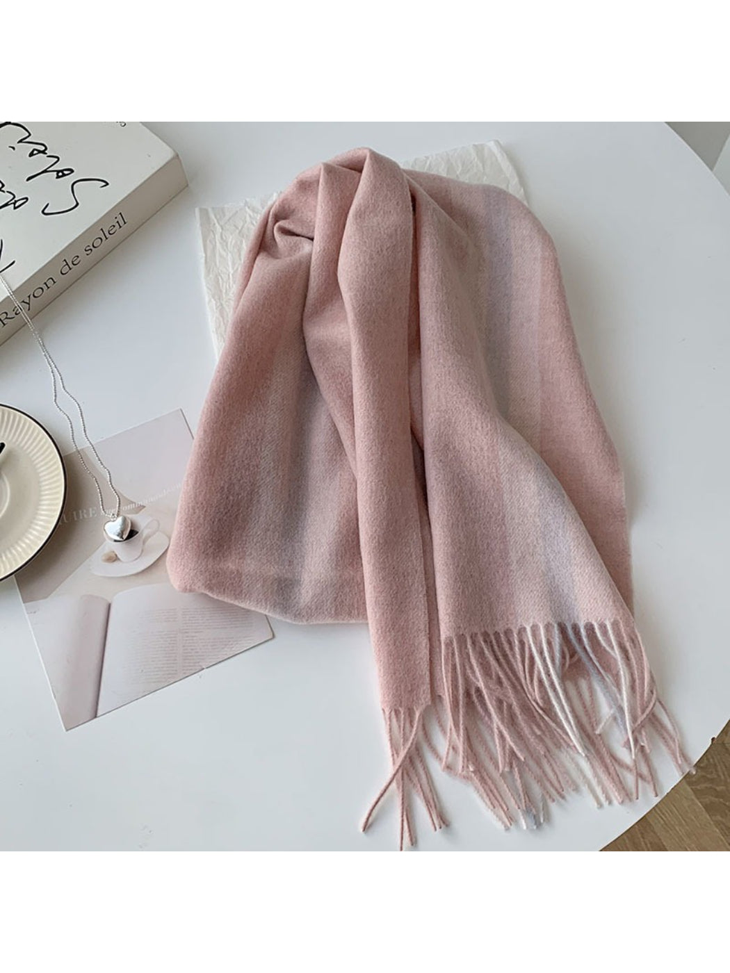 Scarvii - Soft Light Checked Fringe Scarf