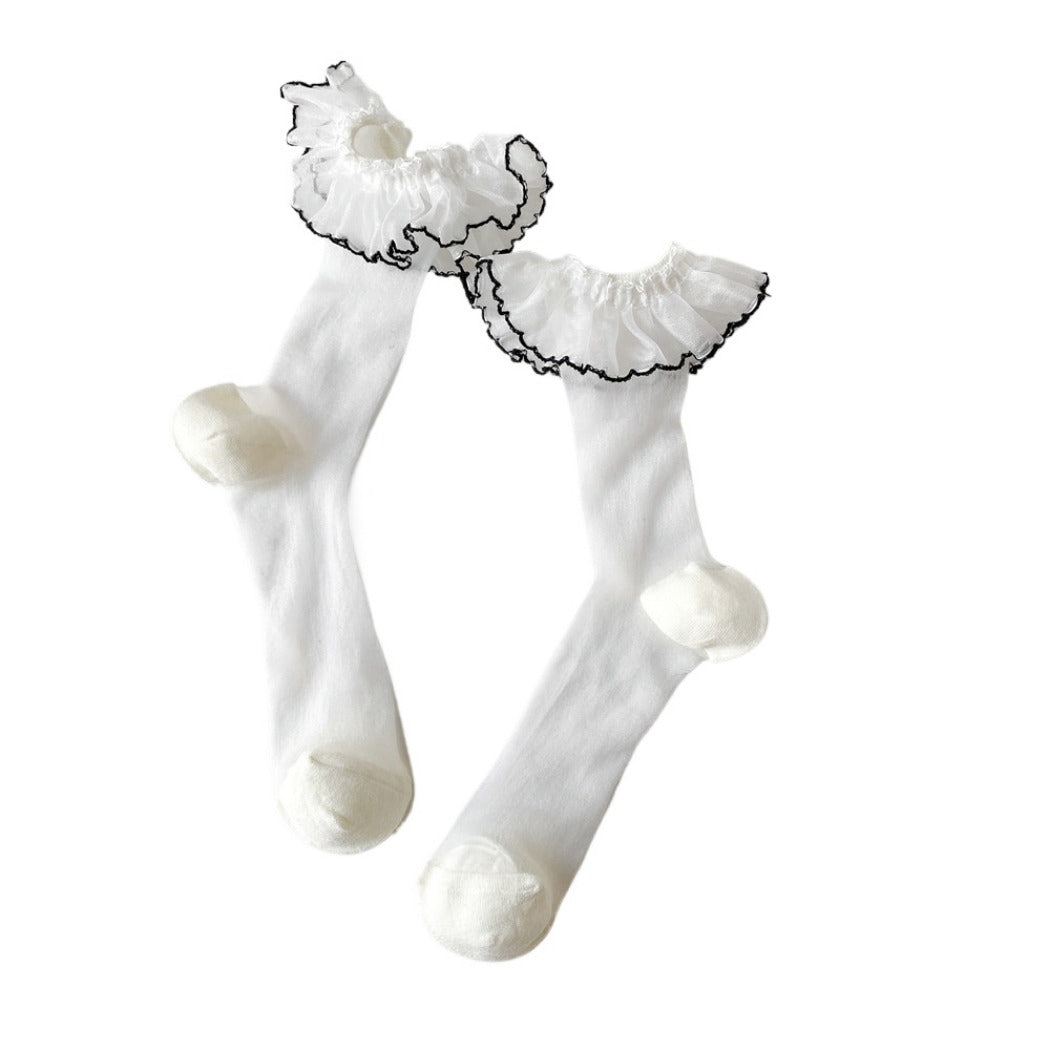 Rufia - Breathable Lace Trim Ballet Socks - Sweet & Soft