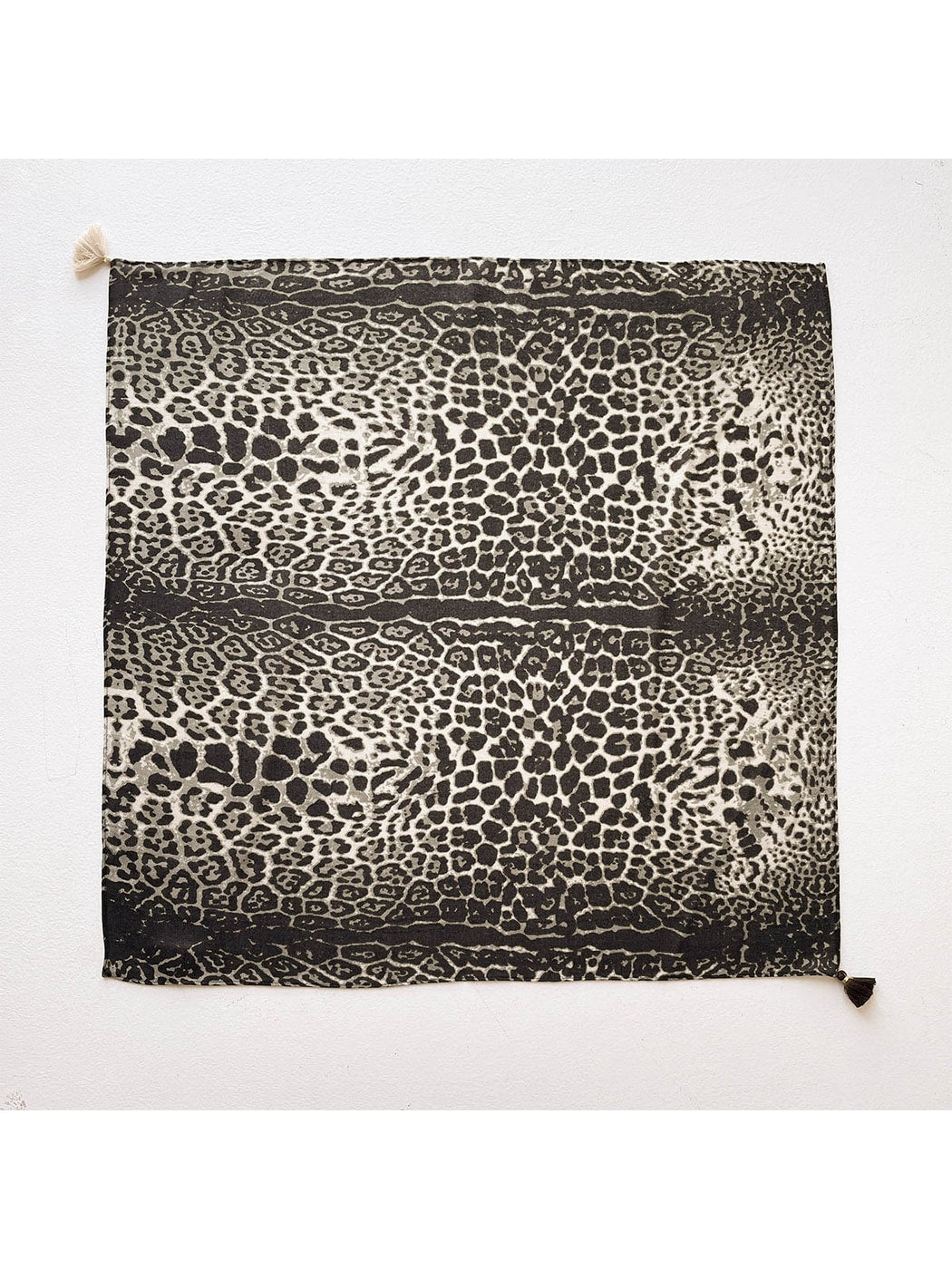 Scarvii - Leopard Print Tassel Trim Square Scarf