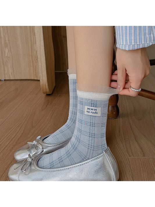 Rufia - Simple Pattern Openwork Crew Socks