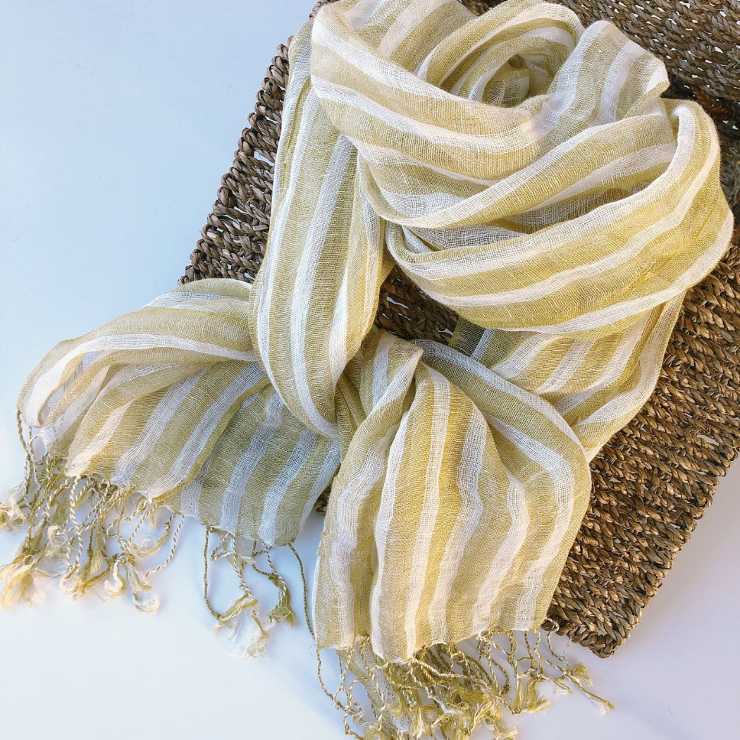 Scarvii - Yellow-And-White Striped Scarf – For Summer & Stylish